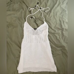 White Knit Crochet Mini Dress/ Beach Cover-Up